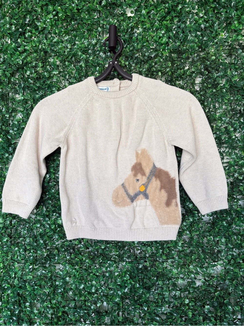 Mayoral Cream Crewneck Sweater with Horse Motif